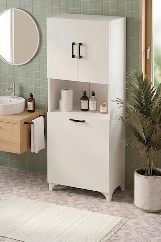 Bofigo Çok Amaçlı Dolap Banyo Dolabı Kirli Çamaşır Sepeti Dolabı Damla Beyaz Beyaz