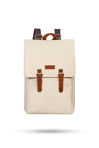 Gillario Design 02 15.6 Inch Bej Kanvas Laptop Sırt Çantası Bej Taba