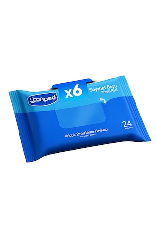 Canped Vücut Temizleme Havlusu Seyahat Paket 24 Lü X 6 Adet 6'lı Set