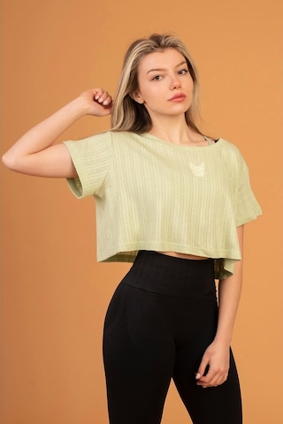 Woof Gym 3D Dog Print Crop Top Soft Green