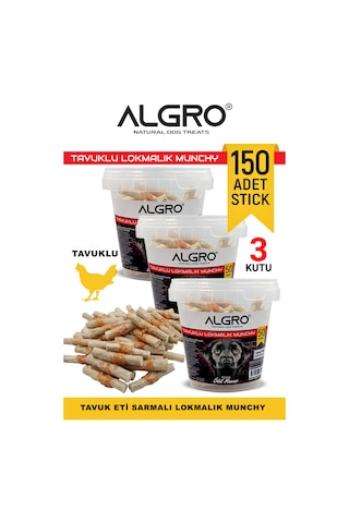 Algro Tavuk Göğüs Etli Lokmalık Munchy Stick 50 Adet 3 Kova