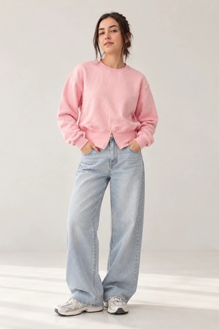 Bbbutikbasic Fermuar Detaylı Şardonlu 3 İplik Kadın Sweatshirt My3535 Pembe