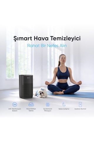 Şımart Akıllı Hava Temizleyici H13 Hepa Filtreli Wi-fi Kontrollü Uv Negatif İyonlu 36 M² Siyah