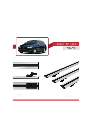 Peugeot 407 Estate 2005-2011 Arası İle Uyumlu Basic Model Ara Atkı Tavan Barı Gri 3 Adet