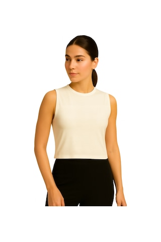 İngegno Body Bisiklet Yaka Sıfır Kol Crop %95 Viskon Ring Örme Kumaş Body Ekru İngegno Body Bisiklet Yaka Sıfır Kol Crop %95 Viskon Ring Örme Kumaş Body Ekru