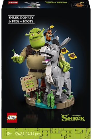 LEGO® Shrek: Şrek, Eşek ve Çizmeli Kedi 72423 - Yetişkinler için Minifigür İçeren Dekoratif Model Yapım Seti (1403 Parça)
