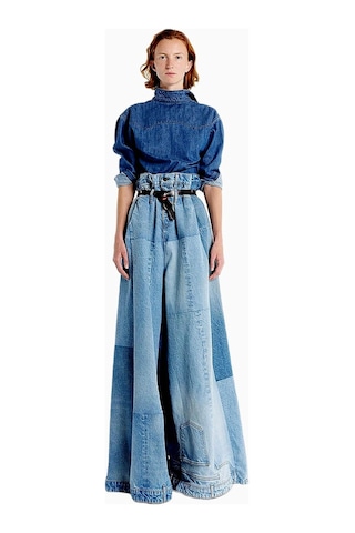 A.w.a.k.e. Mode Kadın Geniş Paça Denim Yama Detaylı Jean Pantolon Mavi