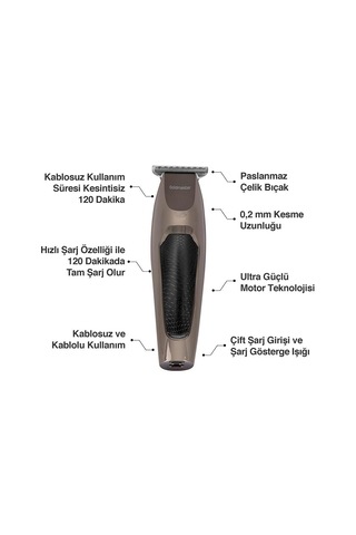 Goldmaster Luca Paslanmaz Çelik 120 Dakika Kullanım Çift Şarj Giriş Saç Sakal Kesme Makinesi Gm8122