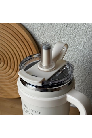 Arow Paslanmaz Çelik Tutmalı Termos Beyaz 1 Litre Beyaz