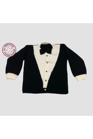 Uretti - Tuğba 9352 - El Örgüsü Erkek Çocuk Papyonlu Smokin Hırka - 7 Yaş Siyah