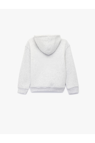 Koton Yıldız Detaylı Şardonlu Kanguru Cepli Uzun Kollu Kapşonlu Sweatshirt Kar Melanj 7wkg10048ak Gri Melanj