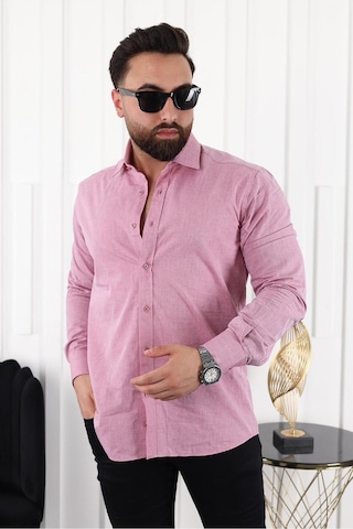 Mcz Giyim Pembe Renk Uzun Kollu Cepsiz Klasik Regular Erkek Gömlek 10004