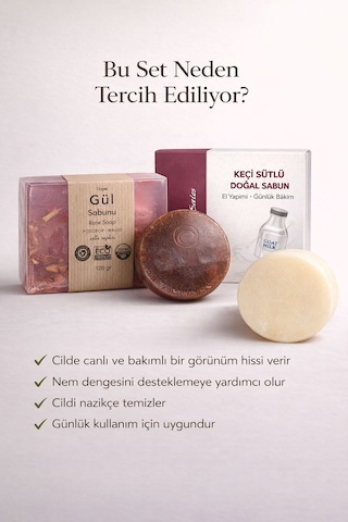Hediyelik Doğal Sabun Seti Özel Bakım Serisi 3 Lü Premium Paket Gül