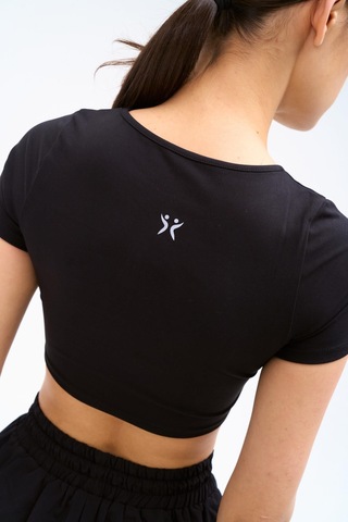 Normal People Hera - Crop Top Üst / Şeftali Dokulu Peach Skin Kumaş Siyah