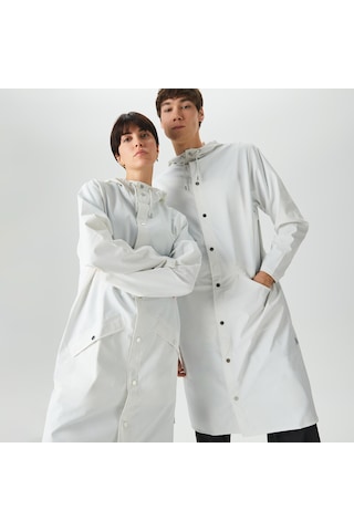 Rains Longer Unisex Beyaz Yağmurluk Düz 18360 Beyaz
