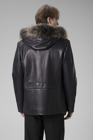 Dericlub E2218 Kapüşonlu Jumbo Gerçek Deri Erkek Kaban Lacivert