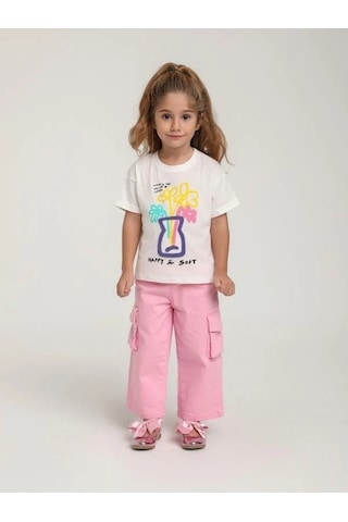 Escabel Kız Çocuk Pamuklu Punch İşlemeli T-shirt-15665 Çok Renkli