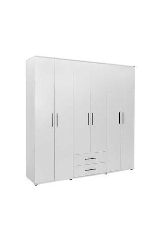 White 6 Kapaklı 2 Çekmeceli Gardırop-mat Beyaz 206x213x52 Cm Gxyxd
