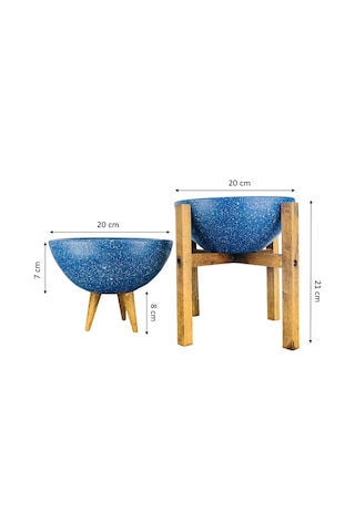 Bitki Tasarımı Ev Dekorasyon Lacivert Granit Aranjman Sunumluk Toprak Saksı 3-4 Ayaklı İkili Set 20 Cm Çap