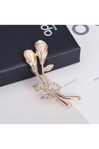 Villovatik Çiçek Buketi Broş 177075868 Altın Rengi