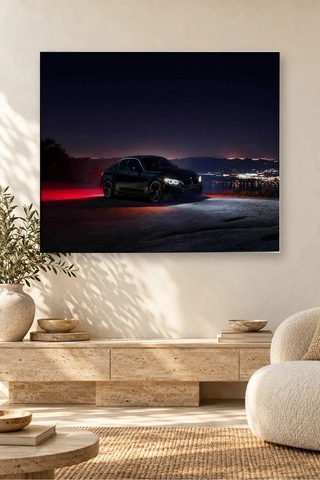 Fida Gece Şehir Işıklarında Siyah Bmw M3 Canvas Tablo