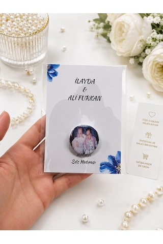 Kişiye Özel Fotoğraf Etiketli Mini Krem Hediyelik Kartlı Söz Nişan Nikah Hediyelik 10 Adet