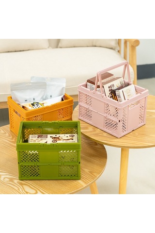 Sones İstiflenebilir Katlanabilir Saklama Sepetleri Ev Mutfak Saklama Kutusu Düzenleyici Saplı 24,4 X 18 X 1,4 Cm Yeşil