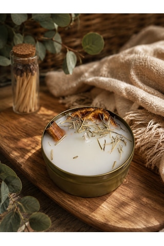 Niyet Temalı 3 Lü El Yapımı Aromatik Mum Seti Nazar, Bereket & Huzur Gold Teneke Hediyelik Mum 001 - Beyaz