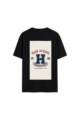 Black Nova Oversize Baskılı Unisex Tişört High School 90 Black Siyah