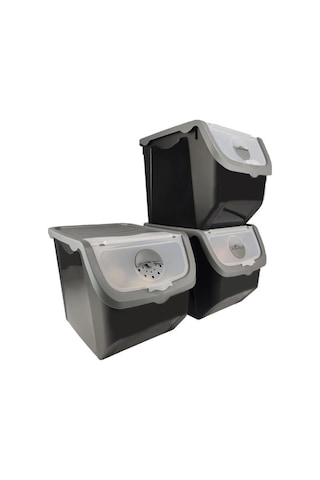 Digithome Coral 3'lü Soğan Patates Saklama Kabı 12 Litre - Gri