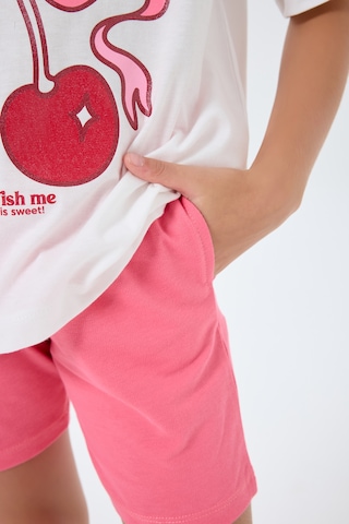 Rolypoly 3799 %100 Pamuk Kız Çocuk Kısa Kol Cepli Şort Pijama Takımı Beyaz