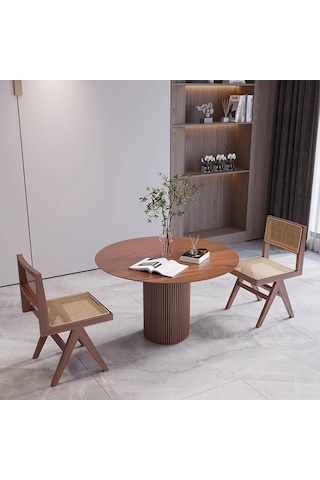 Breeze Yuvarlak Ahşap Bohem Masa 90x90 Ceviz