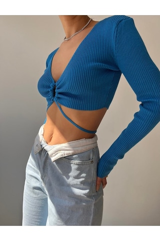 Mai Collection Mai Studios Co. Berta Mavi Triko Crop Mavi