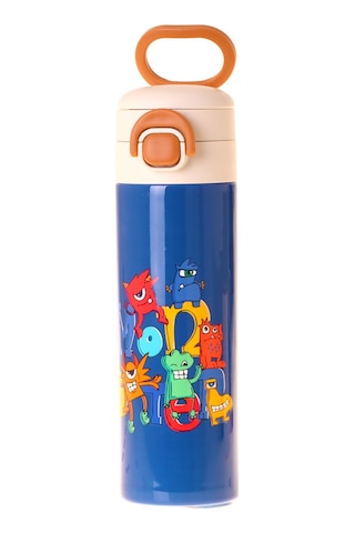 Kaukko Kids 520 Ml Moster Baskılı Mavi Erkek Çocuk Çelik Termos Matara Çift İçim Kilitli Kapak - L5407