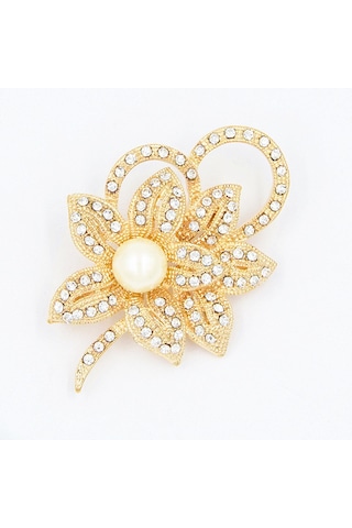 Yapay Elmas Çiçek Broşları Altın Vintage İnci Broş Korsaj Pi Altın Rengi