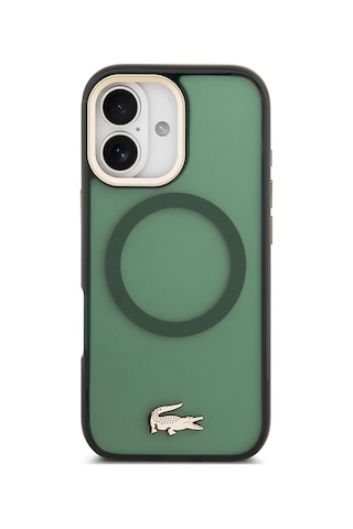 Apple Uyumlu iPhone 17 Kılıf Lacoste Lisanslı M-safe Şarj Özellikli Gold Timsah Logolu Buzlu Kapak Yeşil Yeşil