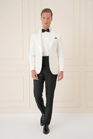 Efor Black 036 Slim Fit Saten Yaka Çift Yırtmaçlı Tek Düğmeli Krem Damatlık Smokin Ceket Krem