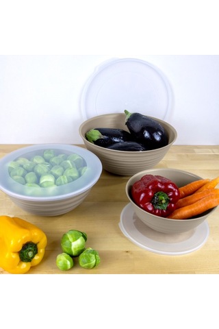 Ceronni Galaksi Desenli Kapaklı Kase 3lü Set 3lt 2lt 1lt Bej Bej