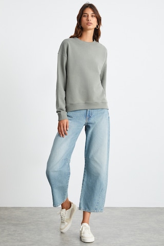 Grimelange Maıja Kadın Bisiklet Yaka İçi Polarlı Oversize Fit Basic Açık Haki Sweatshirt Açık Haki