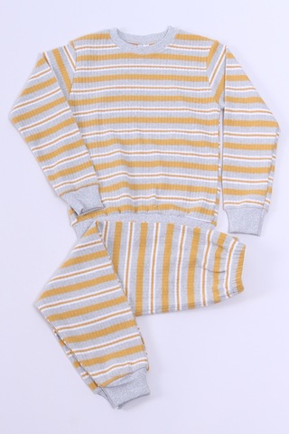 Hçm Erkek Çocuk Pijama Takımı Çizgili Ribanalı A35 Sarı