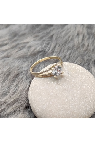Chavin 0,70 Carat Tek Taş Sarı Altın Yüzük Du31