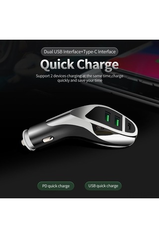 Didadodo Hızlı Şarj Araç Şarj Cihazı - 48w Qc4.0+pd, Çift Usb Ve Type-c Portlu, Gümüş Renk, Yüksek Kapasiteli