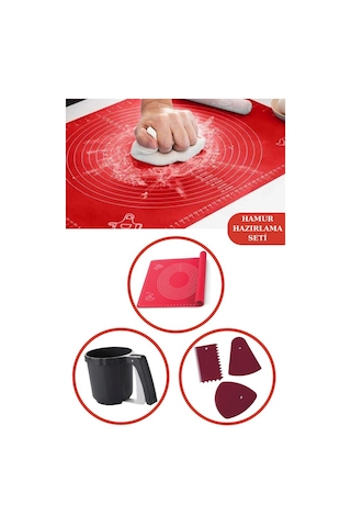 Silicolife Hamur Matı 40x50cm Flosoft 3'lü Kazıyıcı Kesici Un Şeker Eleği, 3 Lü Kek Pasta Set Çok Renkli