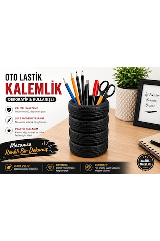Oto Lastik Kalemlik , Üst Üste Oto Lastik Şeklinde Masa Üstü Kalemlik , Oto Lastiği Masaüstü Kalemli