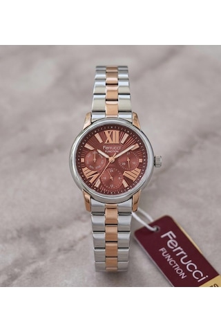 Ferrucci Fcfc-53517 Fonksiyonları Aktif Çelik Kordon Ve Kasa Kadın Kol Saati Gümüş - Rose Gold