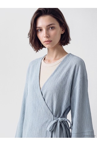 Lcw Modest Mavi Kruvaze Yaka Oversize Kadın Kimono