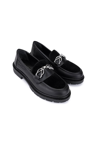 Tamer Tanca Kadın Deri & Tekstil Siyah Loafer Ayakkabı 817 9876 Bn Ayk Sk25-26 Syh Dr/tay Prlk Dr Siyah