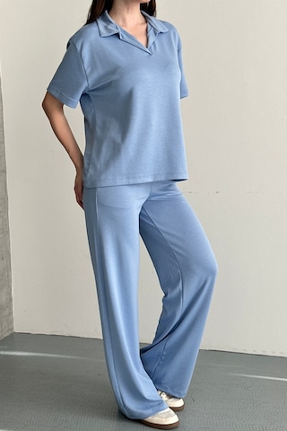 Balenbi Kadın Modal Kumaş Yarım Kollu Polo Yaka Eşofman Takımı 1210 Mavi