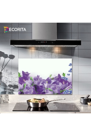 Decorıta Cam Ocak Arkası Koruyucu | Mor Çiçek