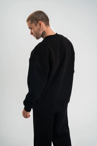Erkek Uzun Kol Bisiklet Yaka 3 İplik Pamuklu Kışlık Sweatshirt - Siyah Siyah